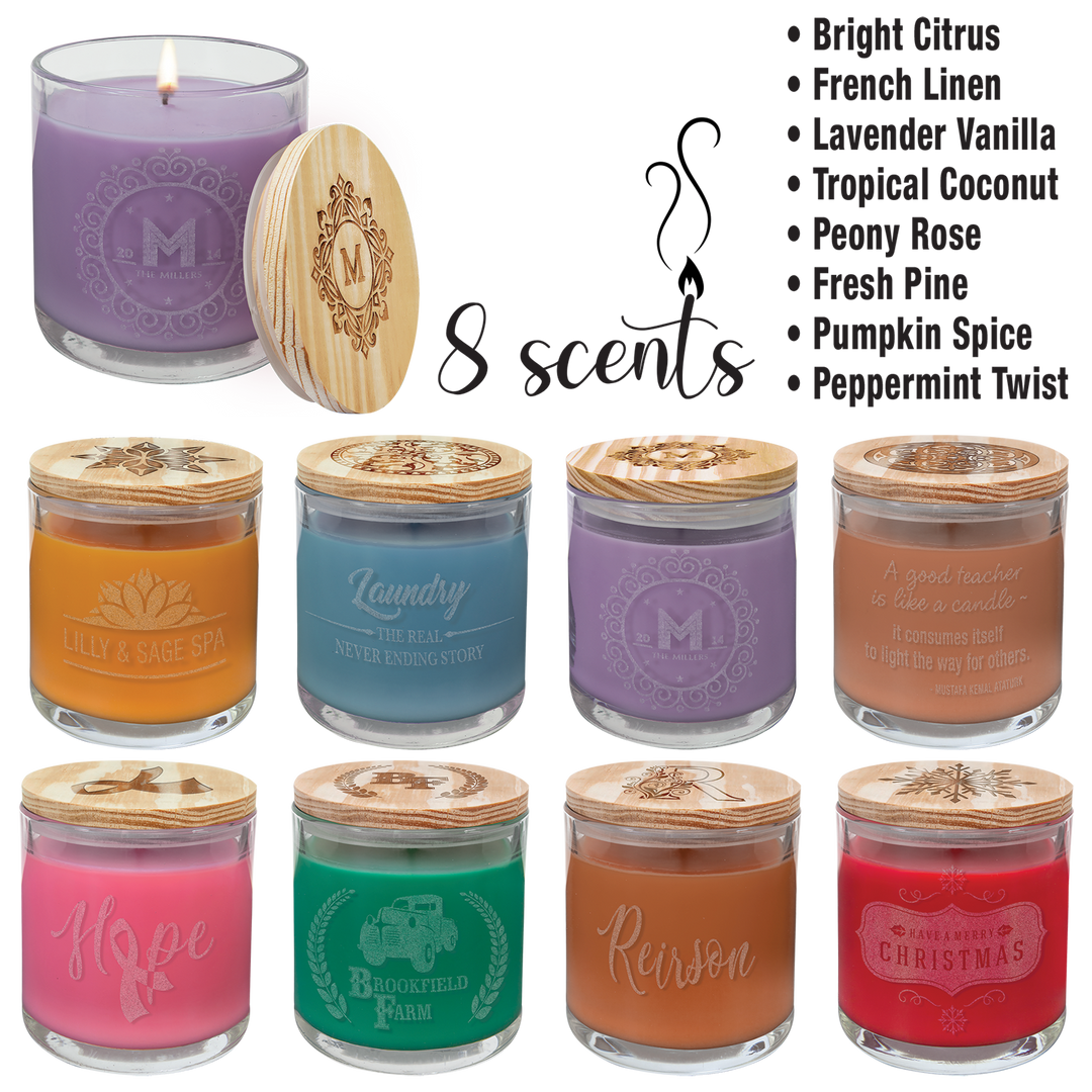 14 oz. Candle - 8 Scents - Lid Custom Engraved