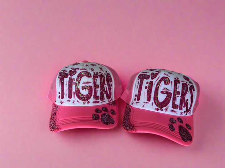 Pink Tigers Hand-Painted Trucker Hat