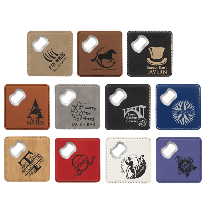 Personalized Engraved Leatherette Coaster with Bottle Opener