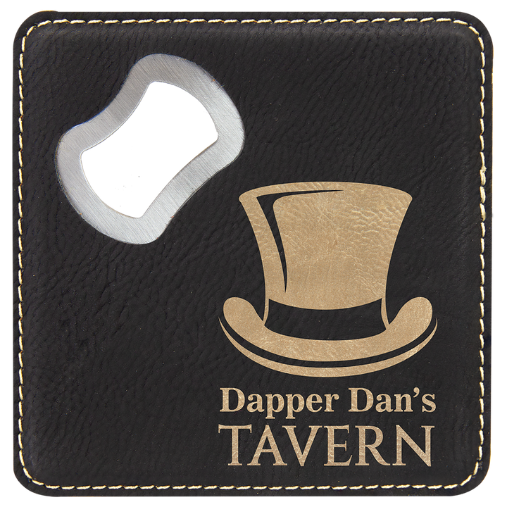 Personalized Engraved Leatherette Coaster with Bottle Opener