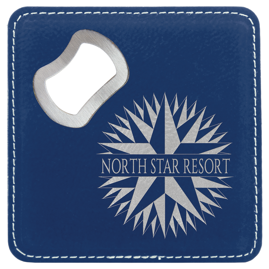 Personalized Engraved Leatherette Coaster with Bottle Opener