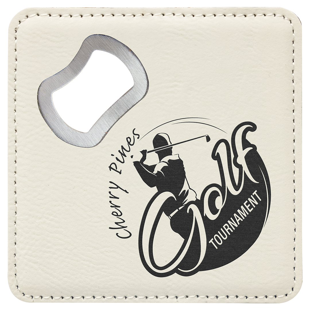 Personalized Engraved Leatherette Coaster with Bottle Opener