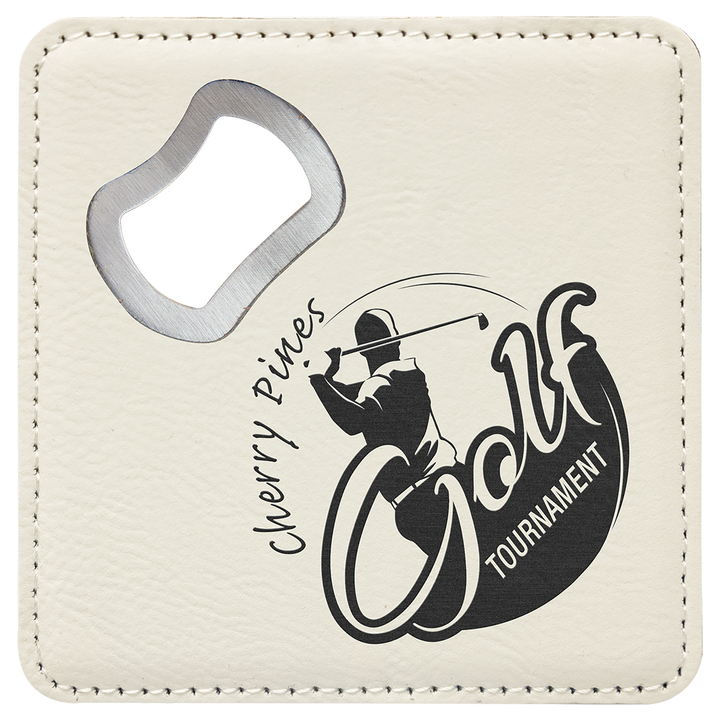 Personalized Engraved Leatherette Coaster with Bottle Opener