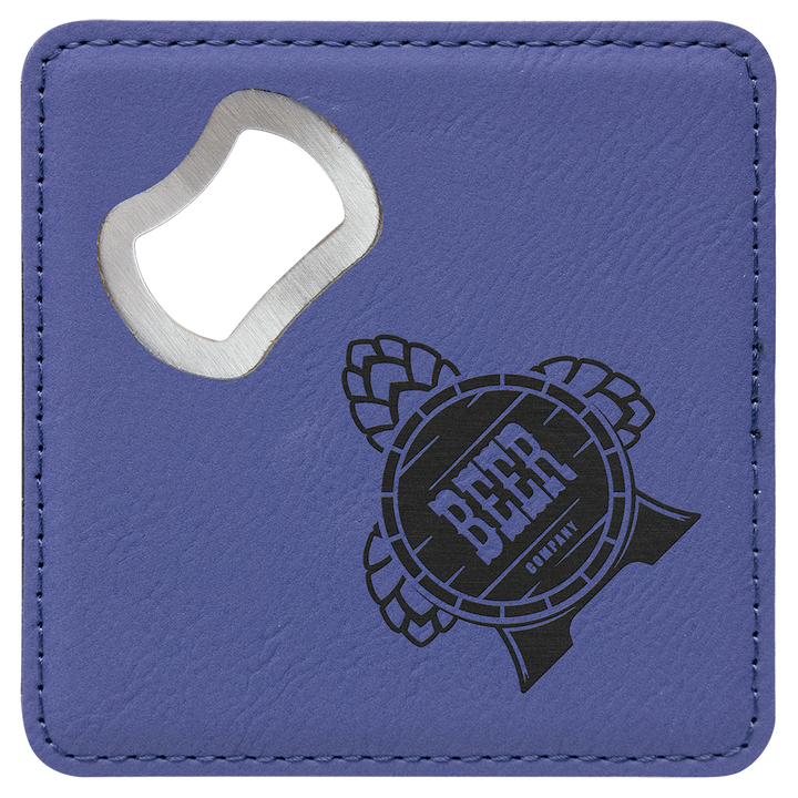 Personalized Engraved Leatherette Coaster with Bottle Opener