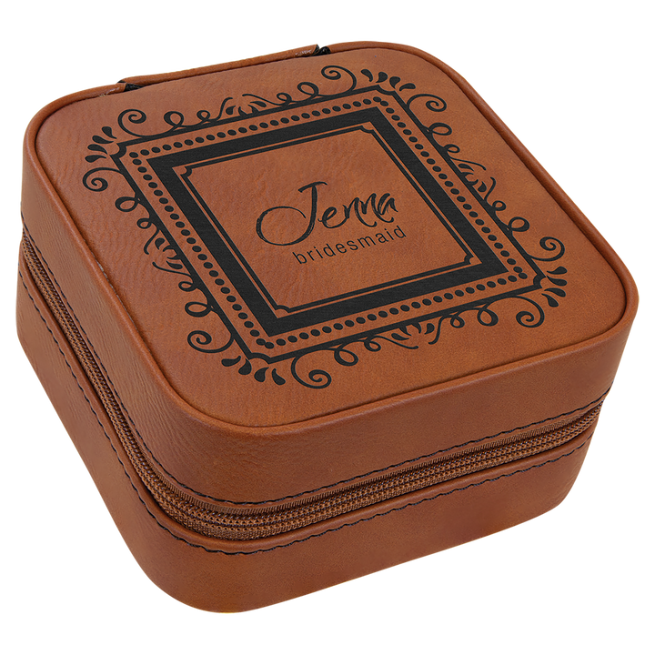 Personalized, Engraved Leatherette Jewelry Box - Travel Size (4"x4")