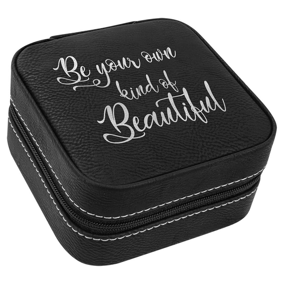 Personalized, Engraved Leatherette Jewelry Box - Travel Size (4"x4")