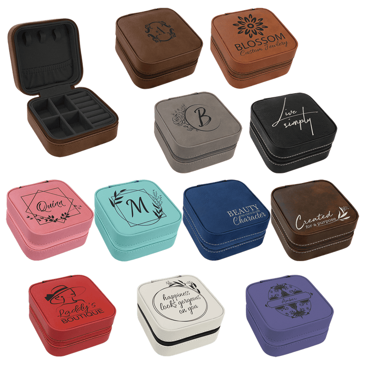 Personalized, Engraved Leatherette Jewelry Box - Travel Size (4"x4")