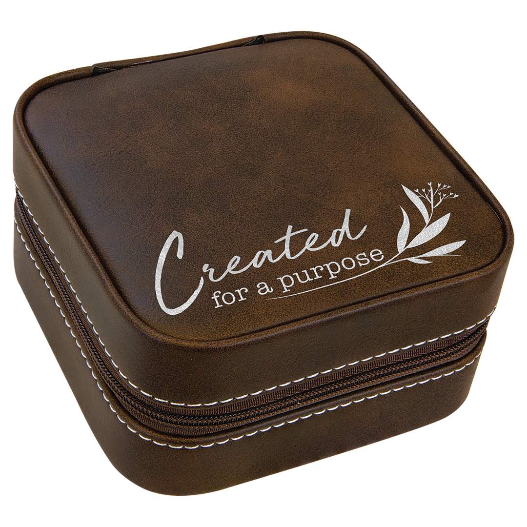 Personalized, Engraved Leatherette Jewelry Box - Travel Size (4"x4")