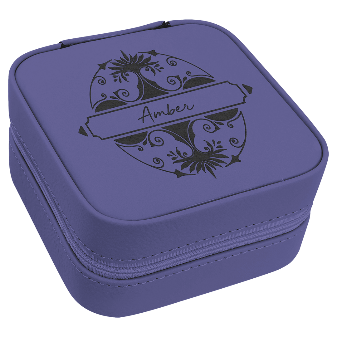 Personalized, Engraved Leatherette Jewelry Box - Travel Size (4"x4")
