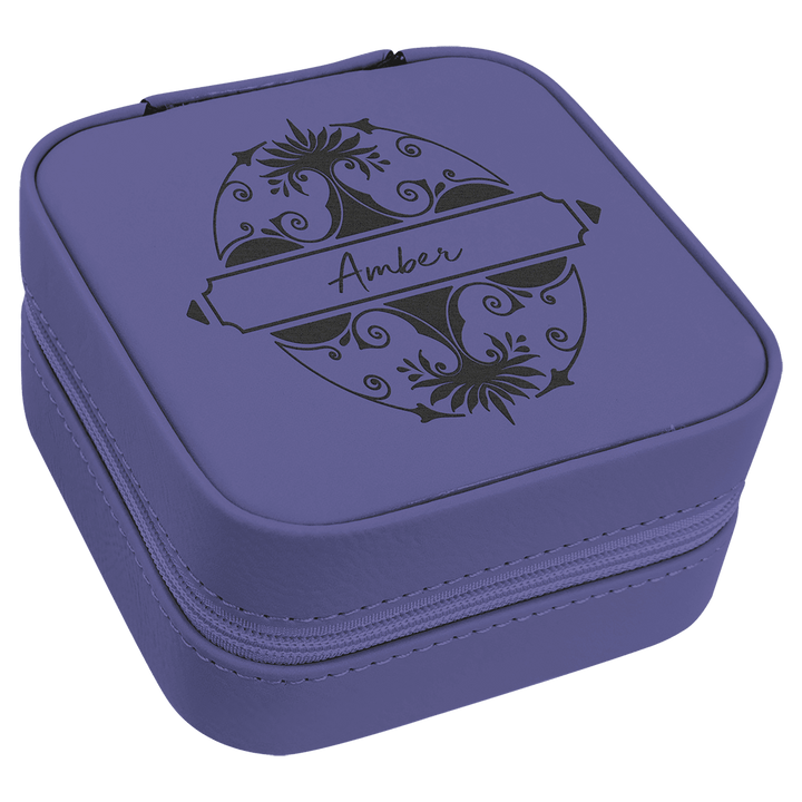 Personalized, Engraved Leatherette Jewelry Box - Travel Size (4"x4")