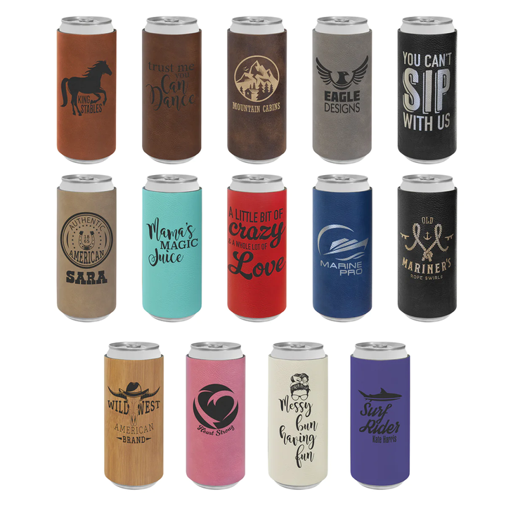 Personalized Engraved Leatherette Slim Can/Bottle Holder