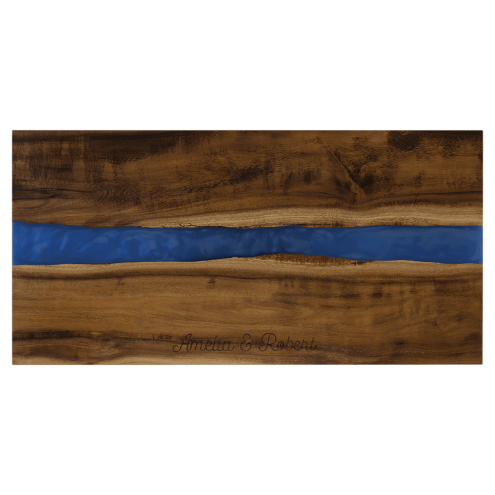 Acacia Charcuterie Board with Blue Pearl Resin - Personalized & Engraved