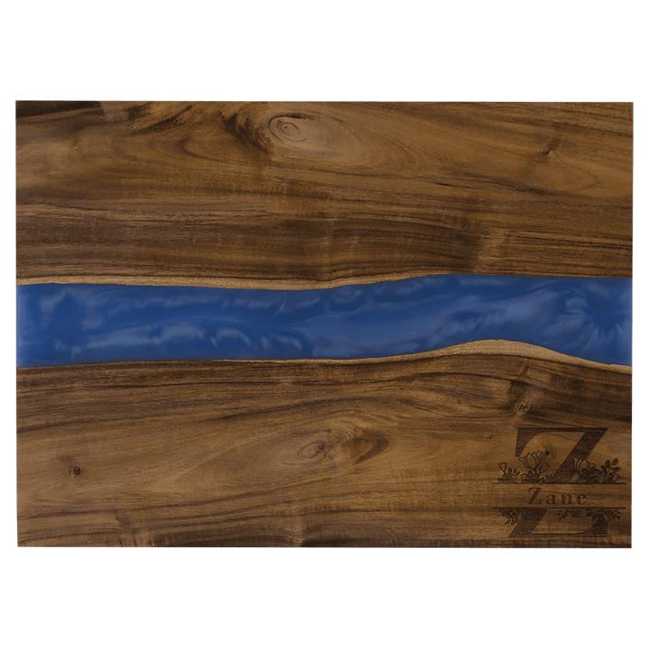 Acacia Charcuterie Board with Blue Pearl Resin - Personalized & Engraved