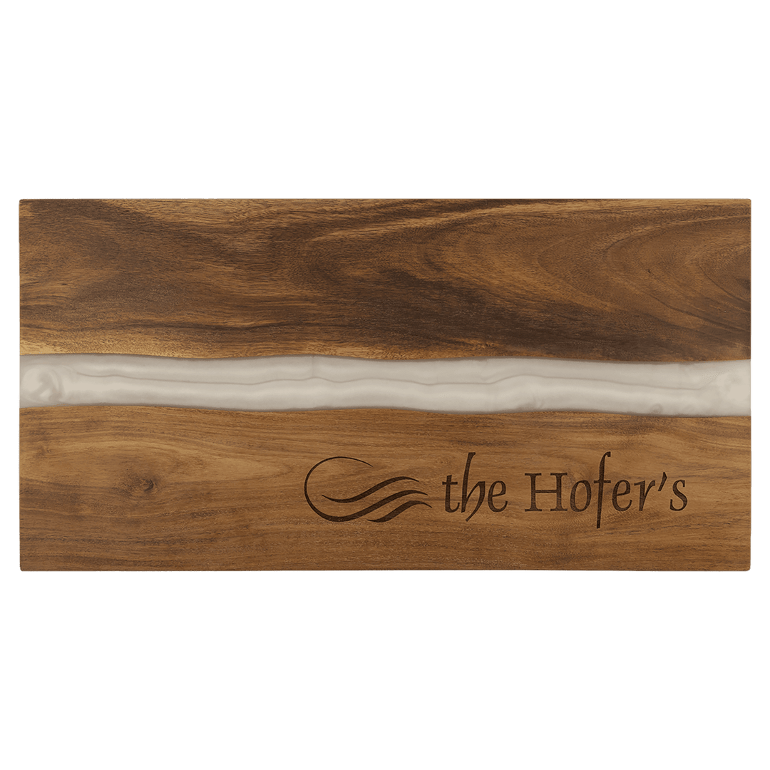 Charcuterie Board with White Pearl Resin - Personalized & Engraved