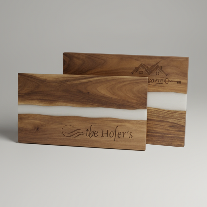 Charcuterie Board with White Pearl Resin - Personalized & Engraved