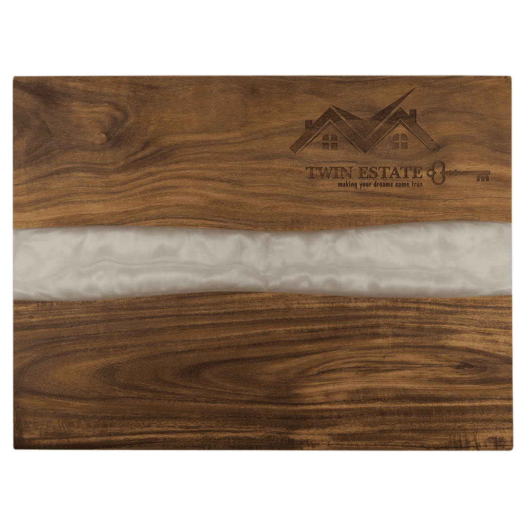 Charcuterie Board with White Pearl Resin - Personalized & Engraved