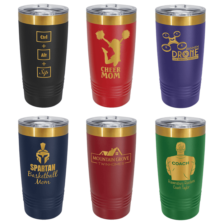 20 oz. Polar Camel Bright Gold Plated Tumbler - Fully Customized Engraved