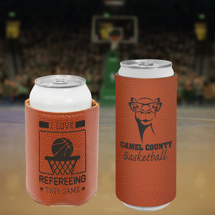 Personalized Engraved Basketball Leatherette Can/Bottle Holder