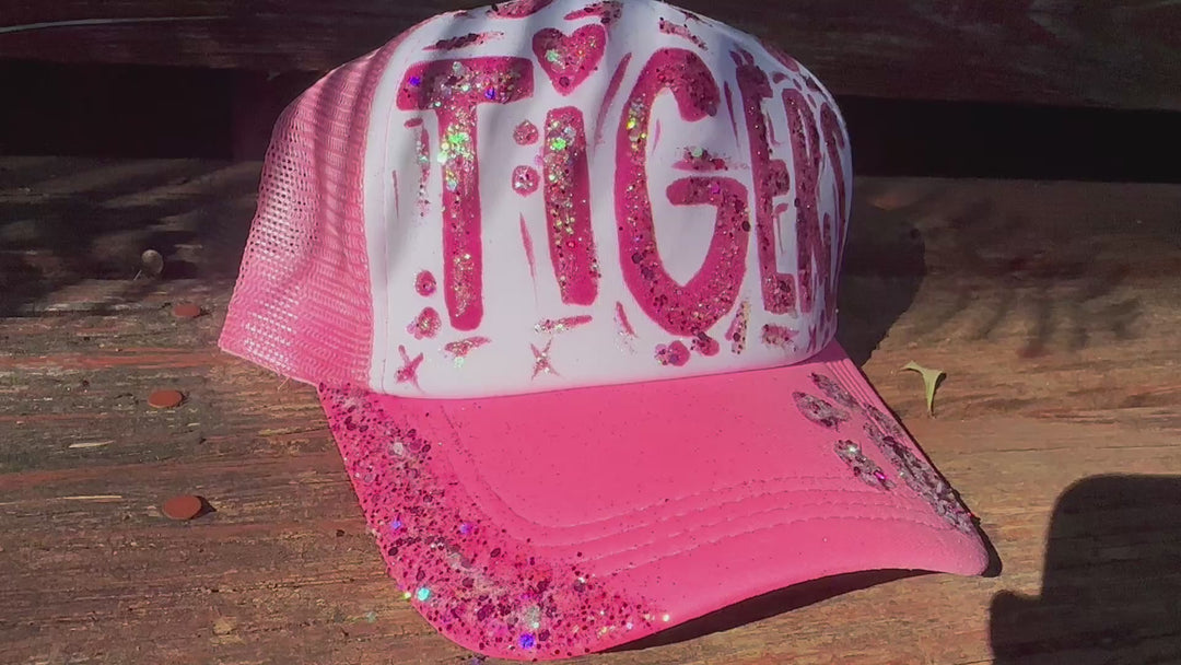 Pink Tigers Hand-Painted Trucker Hat