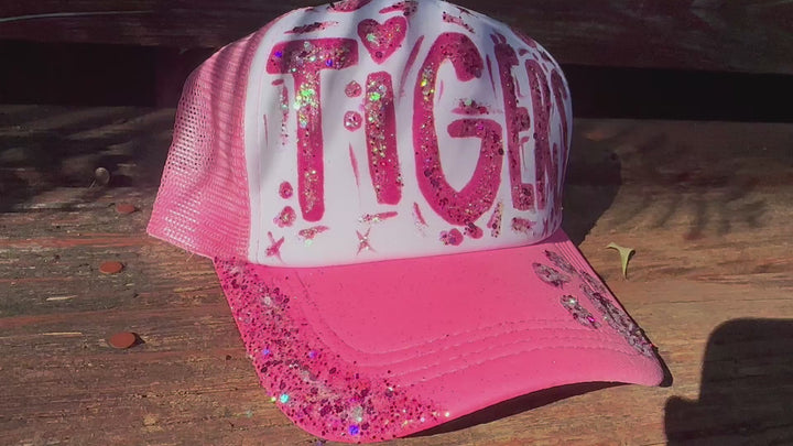 Pink Tigers Hand-Painted Trucker Hat