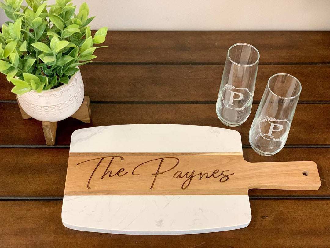 Personalized Marble and Acacia Wood Serving Board