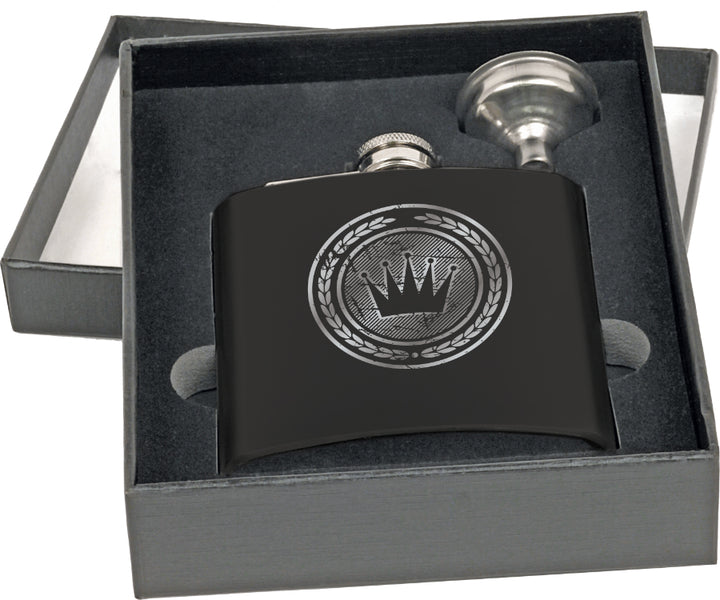 Laser Engraved Personalized Matte Black Flask Set 