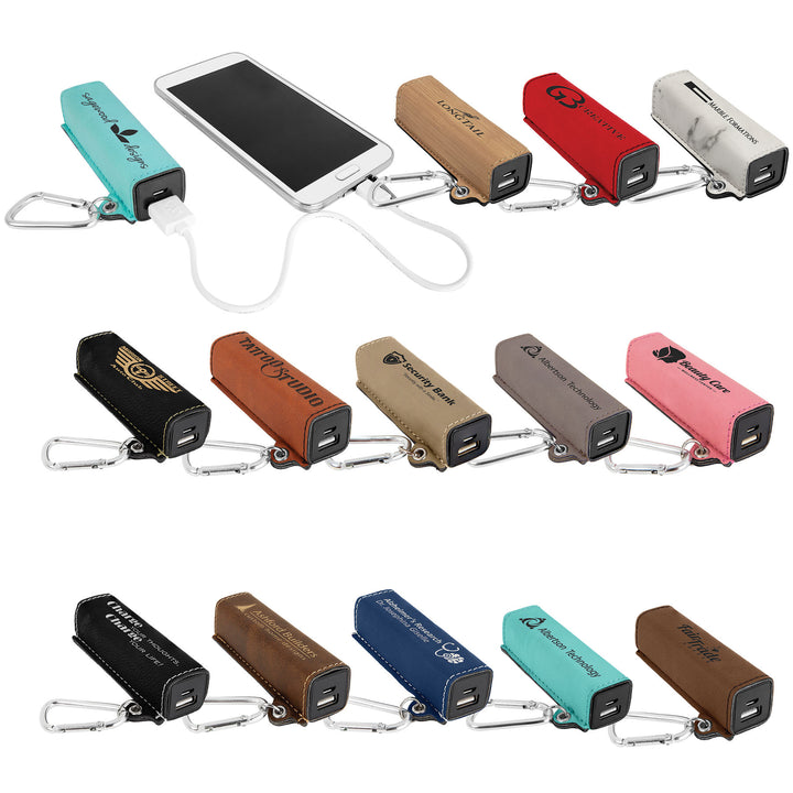 Personalized, Laser Engraved Leatherette Portable Charger - 2200mAh
