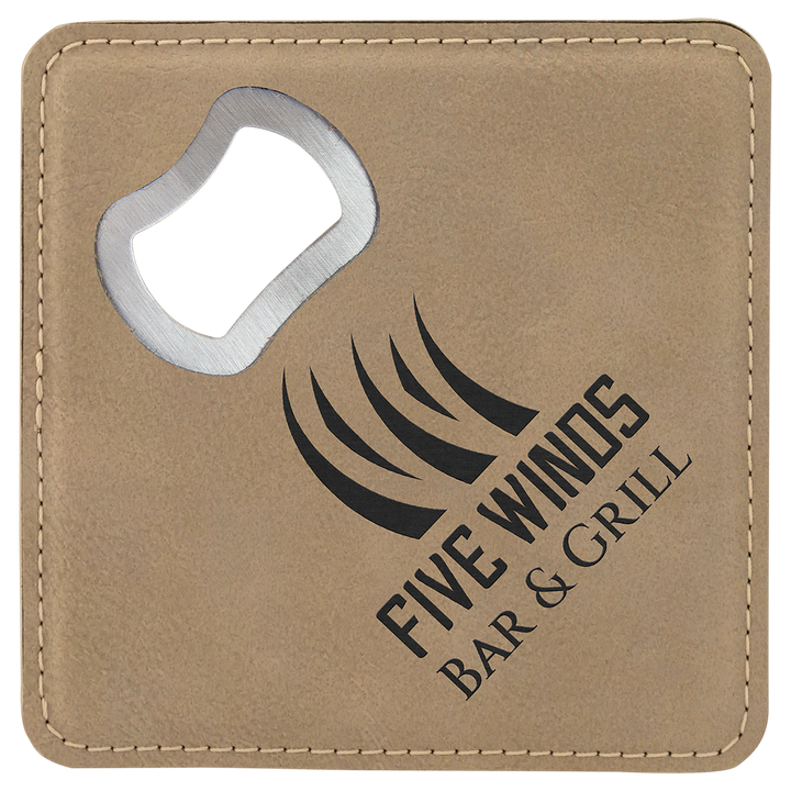 Personalized Engraved Leatherette Coaster with Bottle Opener