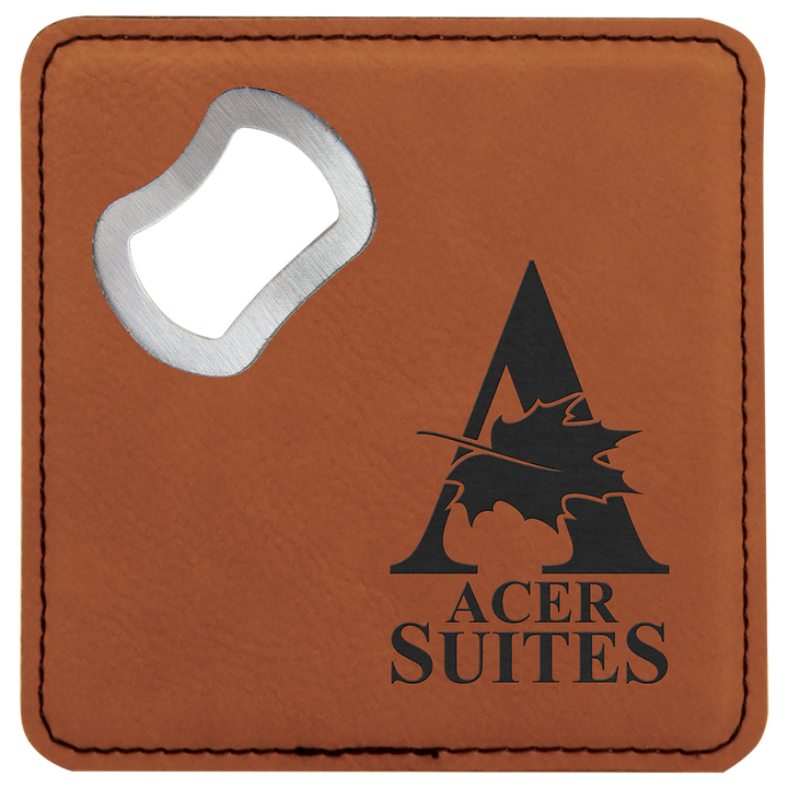 Personalized Engraved Leatherette Coaster with Bottle Opener