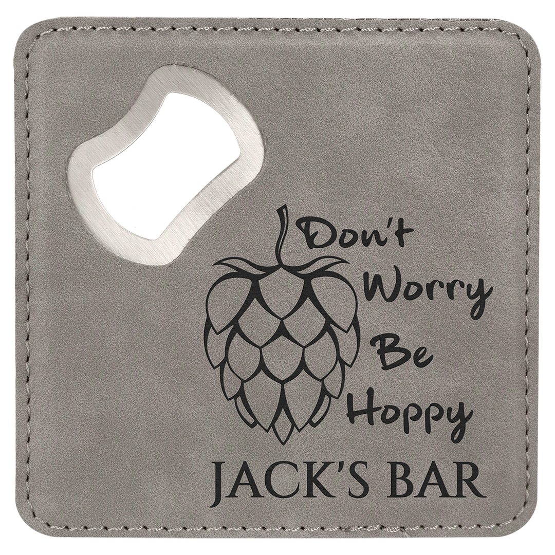 Personalized Engraved Leatherette Coaster with Bottle Opener
