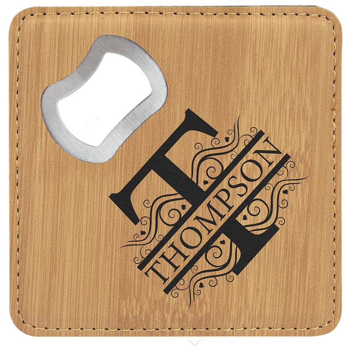 Personalized Engraved Leatherette Coaster with Bottle Opener