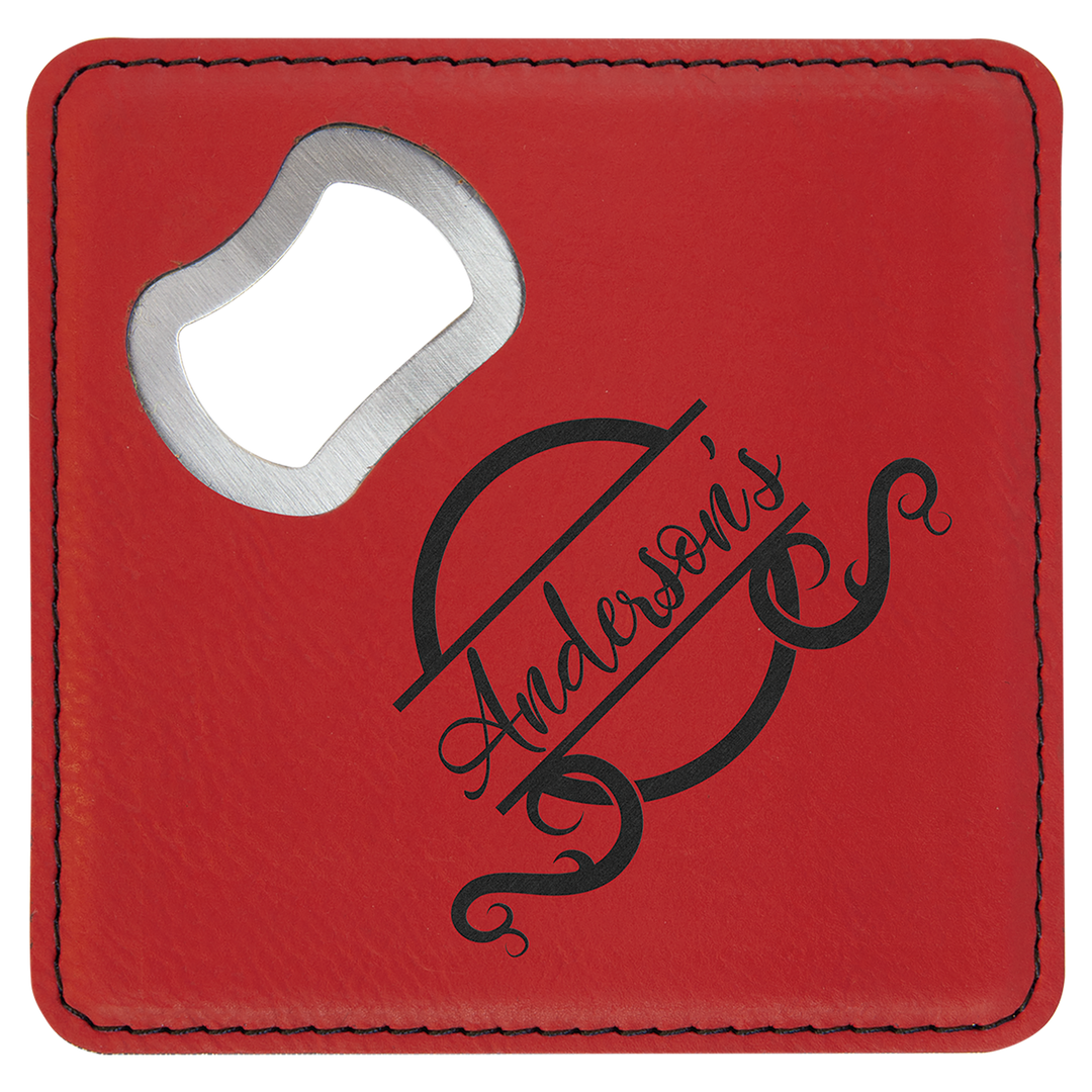 Personalized Engraved Leatherette Coaster with Bottle Opener