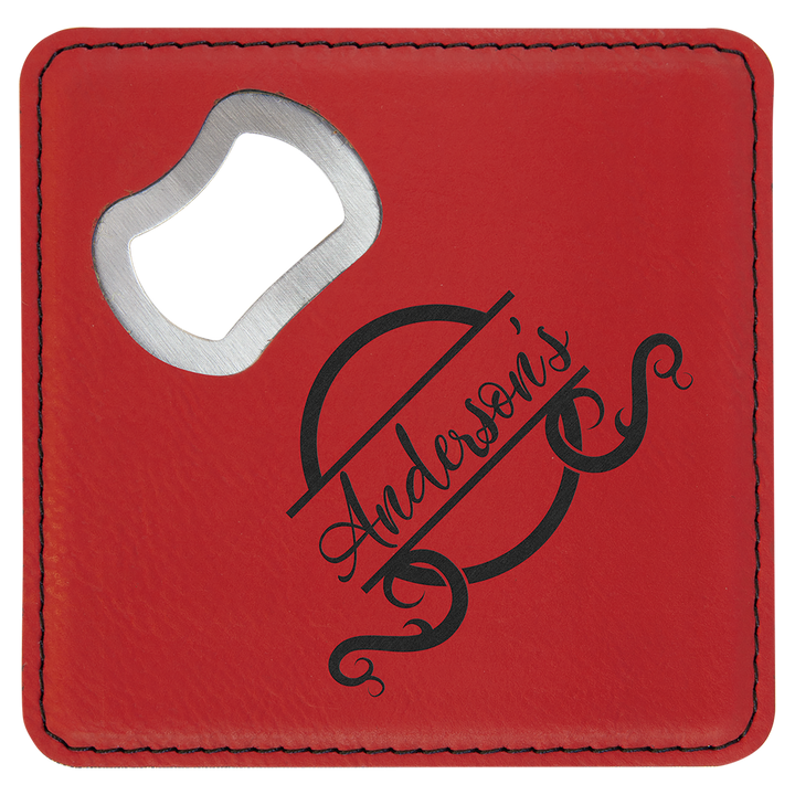 Personalized Engraved Leatherette Coaster with Bottle Opener