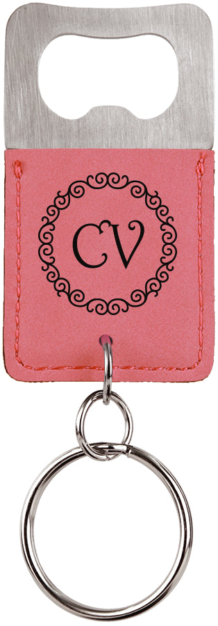 Personalized, Engraved Leatherette Keychain with Bottle Opener