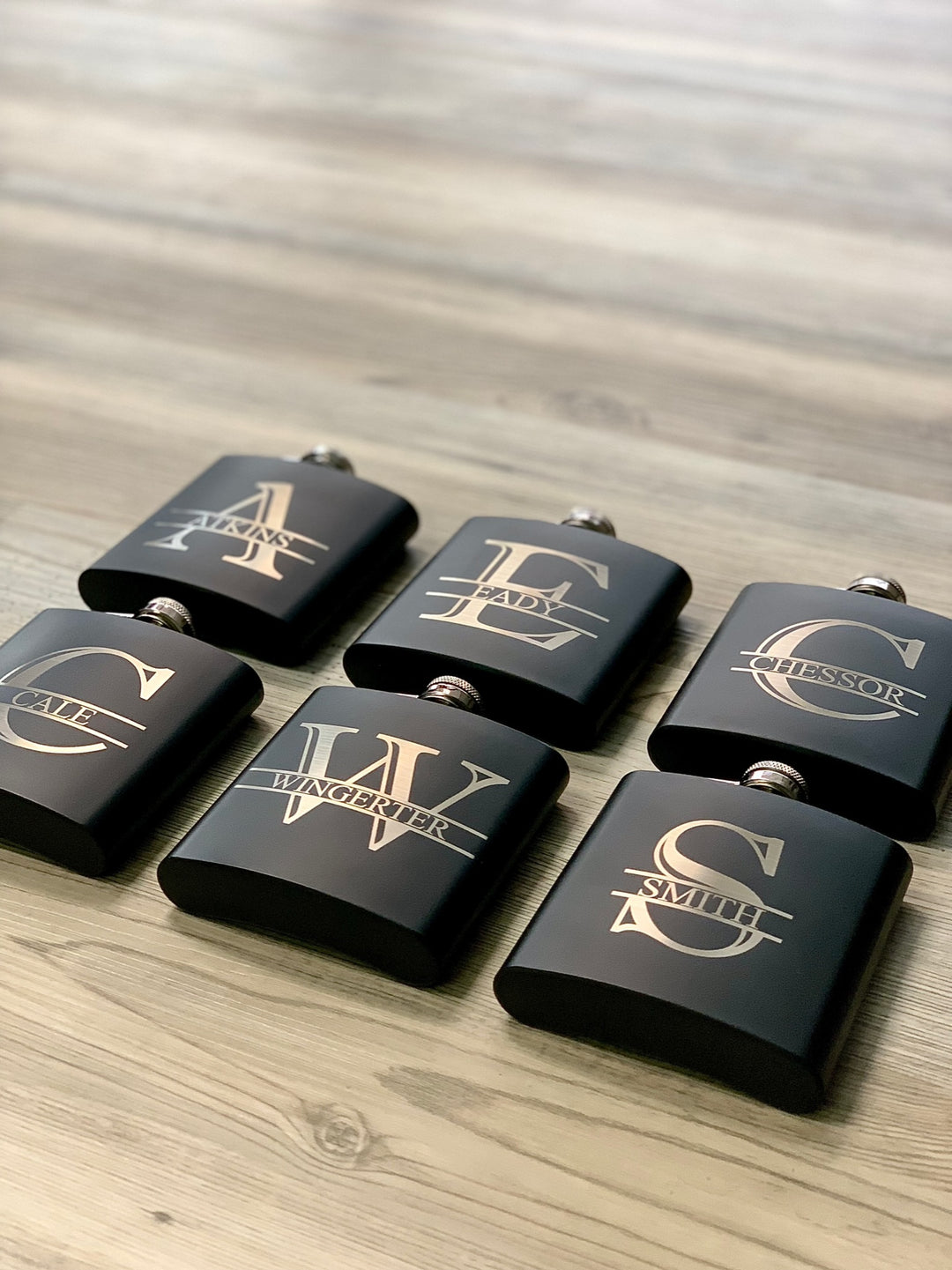 Laser Engraved Personalized Matte Black Flask Set 