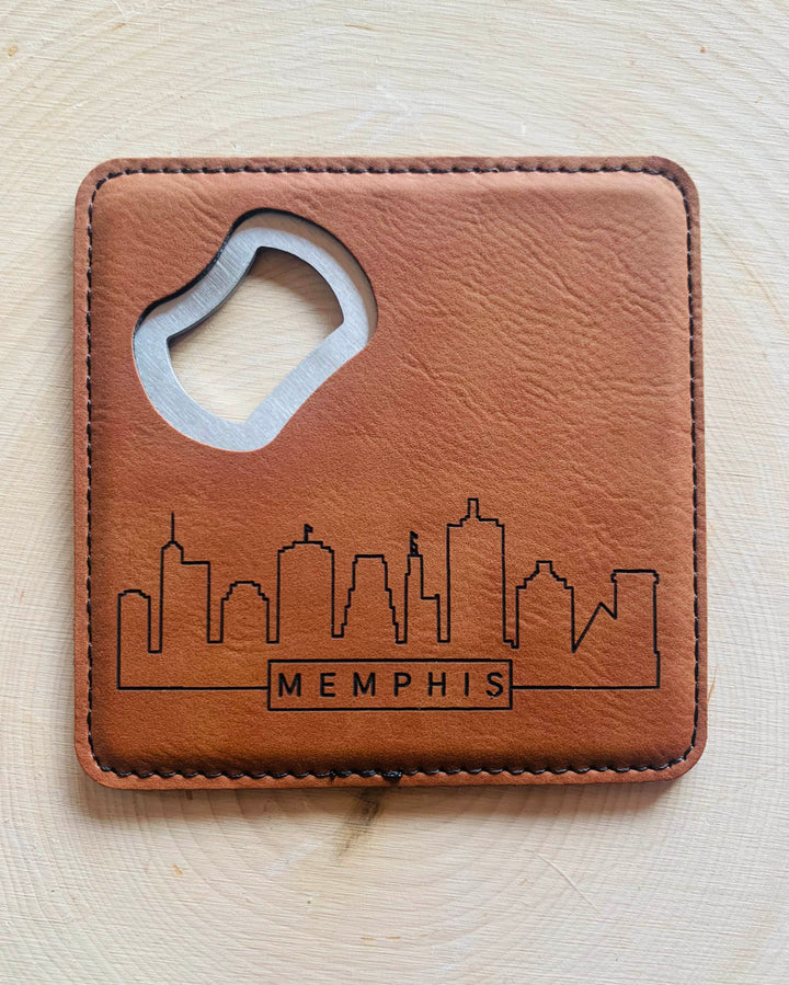 Personalized Engraved Leatherette Coaster with Bottle Opener