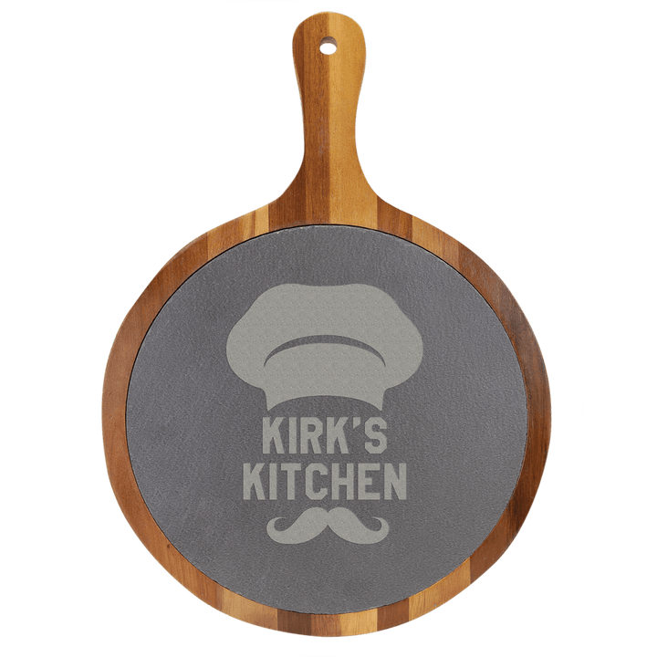 Serving Board with Handle - Acacia & Slate - Personalized & Engraved with Monograms, Last Names or Logo